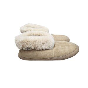 Shearling Supreme Sheepskin Slippers Mens 12 Beige Plush Lined‎ Indoor Use